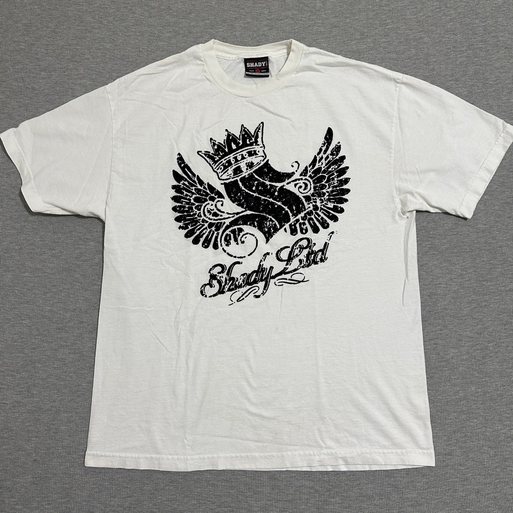 Shady Ltd Graphic T-Shirt Eminem Hip Hop Streetwear White Mens Size Medium